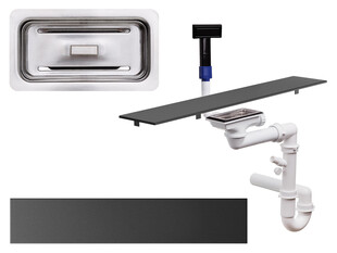 Concept LINE Manueller Raumsparsiphon mit rechteckiger Blende in Schwarz Matt
