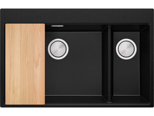 Küchenspüle aus Granit ohne Abtropffläche mit Platz für Accessories und ein Brett Oslo 40 Pocket + Gratisgeschenk