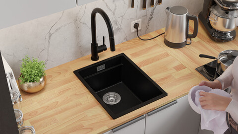 Küchenspüle aus Granit ohne Abtropffläche mit großem Becken XXL Prag 40 Level Slim + Gratisgeschenk copy