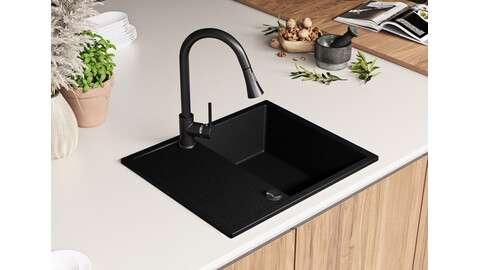 Küchenspüle aus Granit 1 Becken mit Abtropffläche. Einbau Spülbecken Ibiza 620 Compact